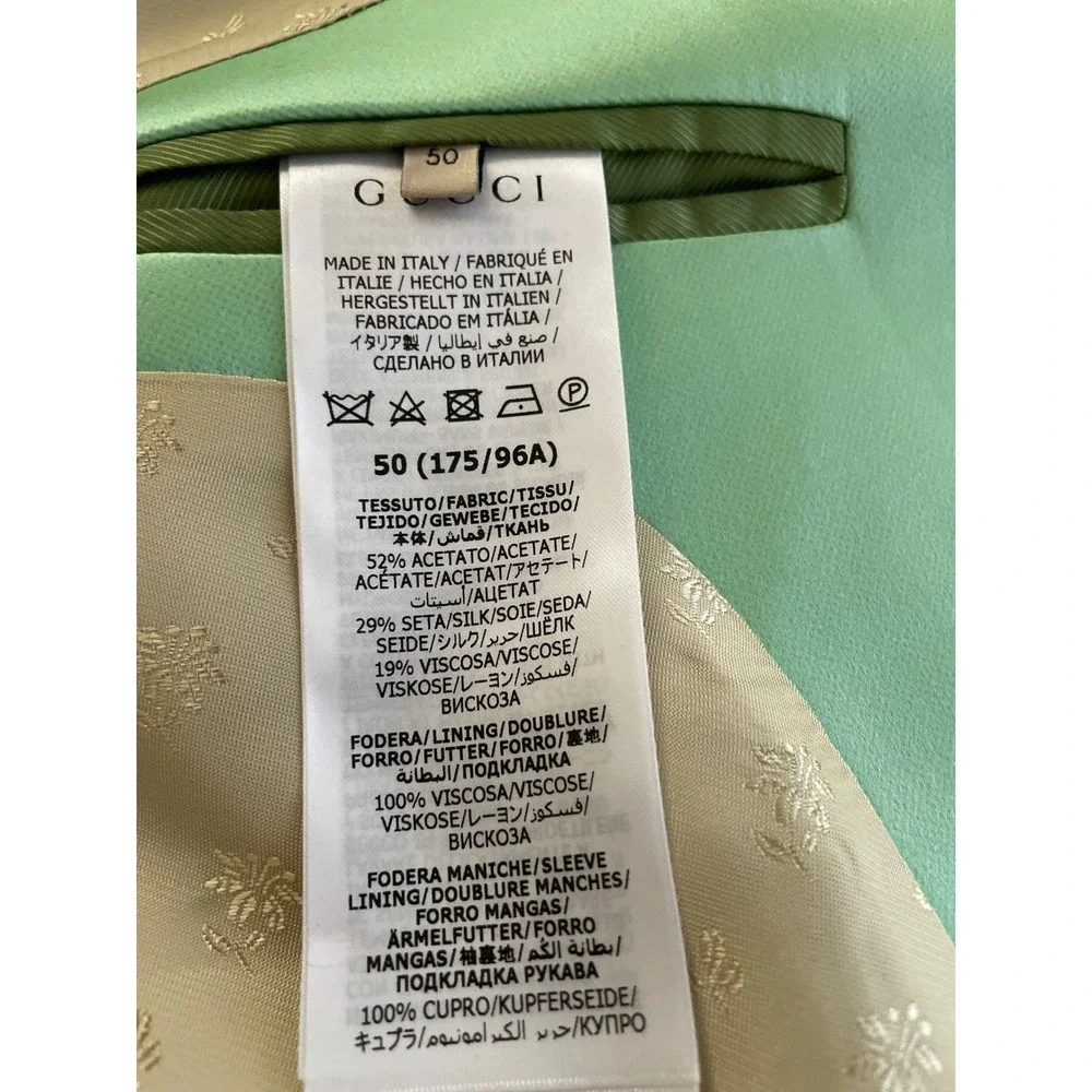 Gucci Men's Aquamarine Satin Double Breasted Jacket Blazer IT50/US40 703150‎